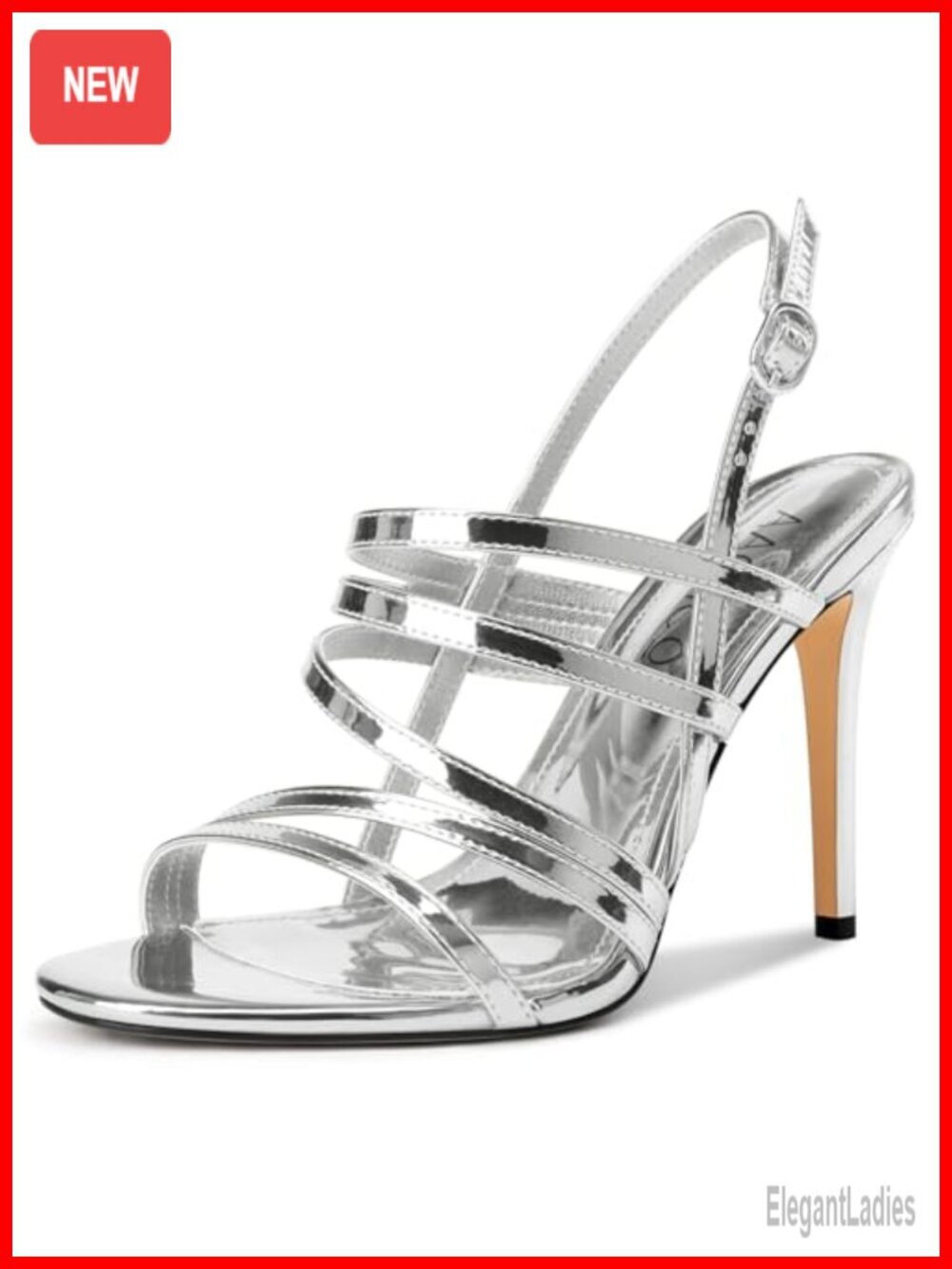Stiletto Heel Strappy Sandals with Ankle Strap - Faux Leather Party Shoes
